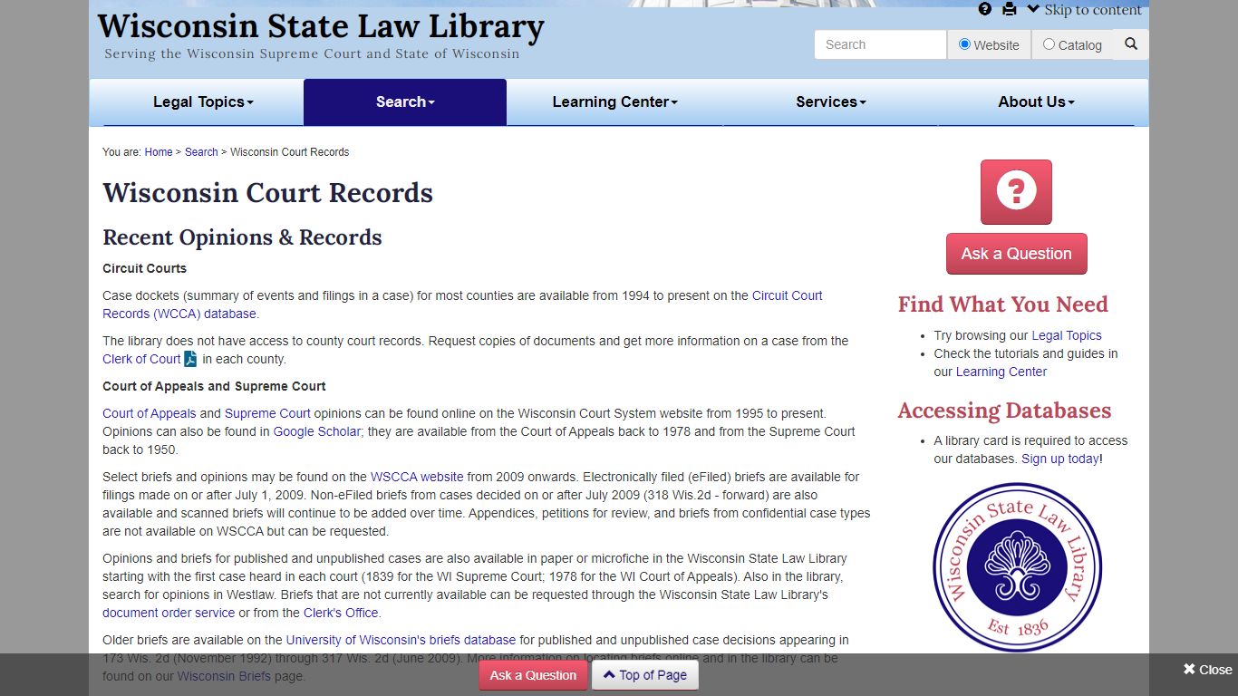 Wisconsin Court Records - Wisconsin State Law Library